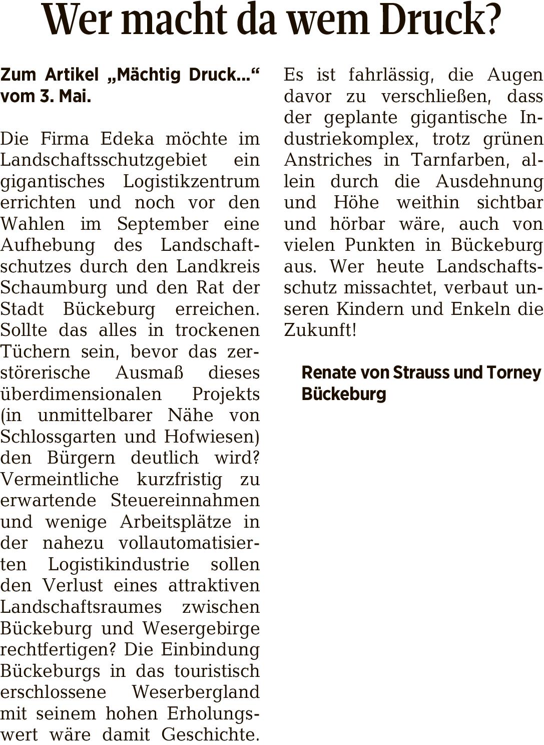 Tageszeitung 2016 150158   Schaumburger Nachrichten 15052021 bri strauss 1205 001