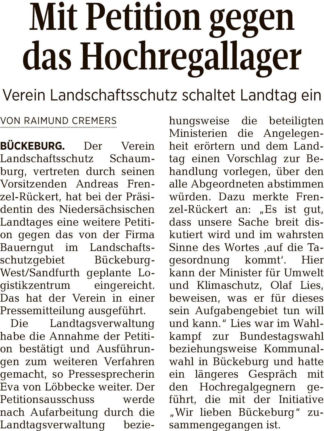 Tageszeitung 2016 570800   Schaumburg Lippische Landeszeitung 18112021 b petition1811 001